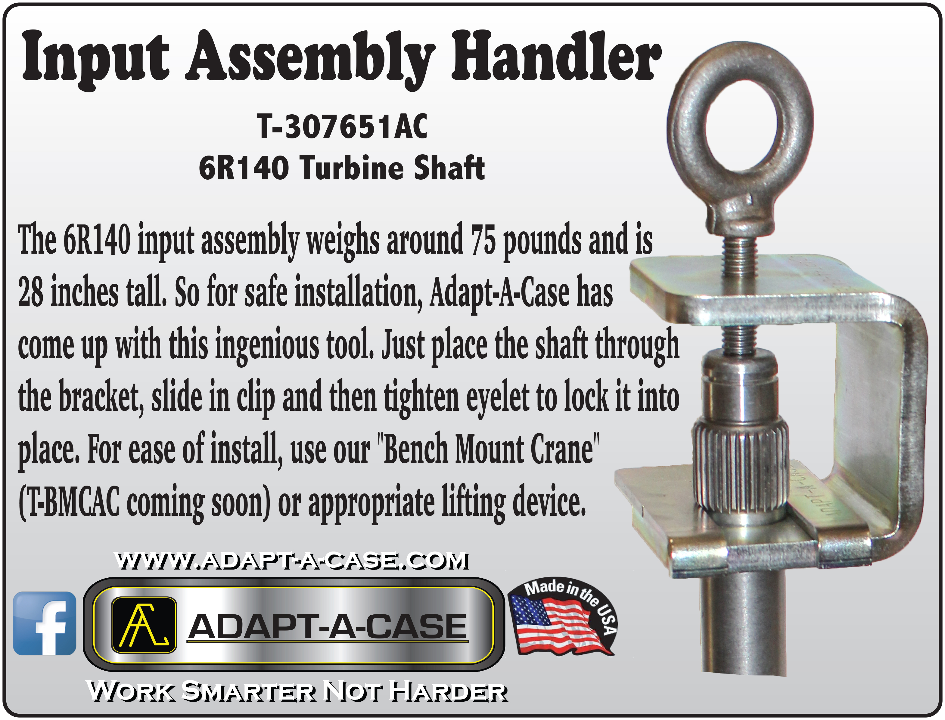 Adapt-A-Case transmission tool T-307651AC 6R140 Input Assembly Handler